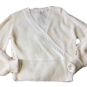 JESSICA SIMPSON Womens size SMALL OFF WHITE DEEP V NECK CABLE SWEATER NEW